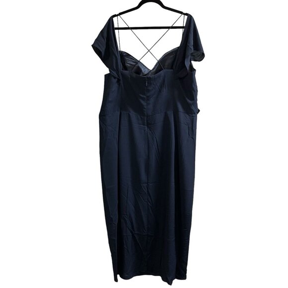 City Chic Dress Women XXL 24 Entwine Off Shoulder Blue Crepe Midi Cocktail Party - Picture 1 of 11